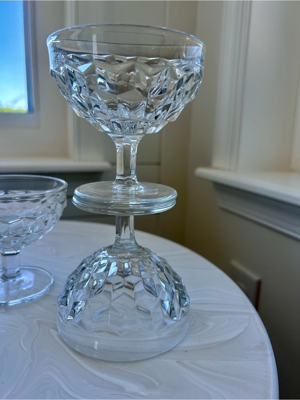 Set Of 4 Fostoria American Footed Sherbets Dessert Glasses Cube Pattern 2056